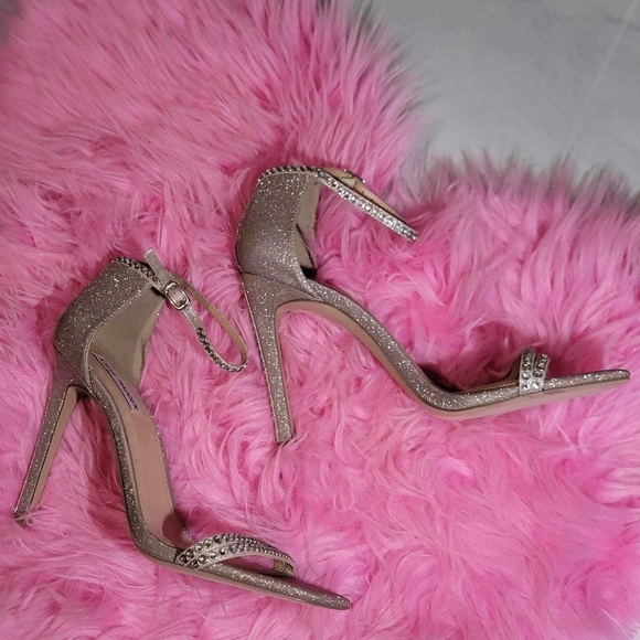 Steve Madden Collette Ankle Strap Sandals Blush Glitter Rhinestone Size 10 - Picture 3 of 7